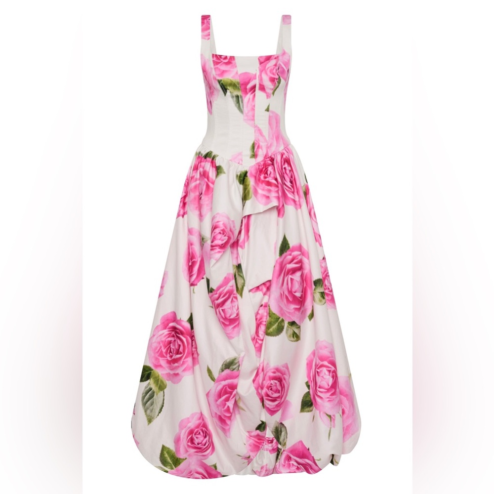 Aje Alani Rose Floral-Print Corset Cotton Ball Gown Bubble Hem AU6/US2 - Picture 3 of 13
